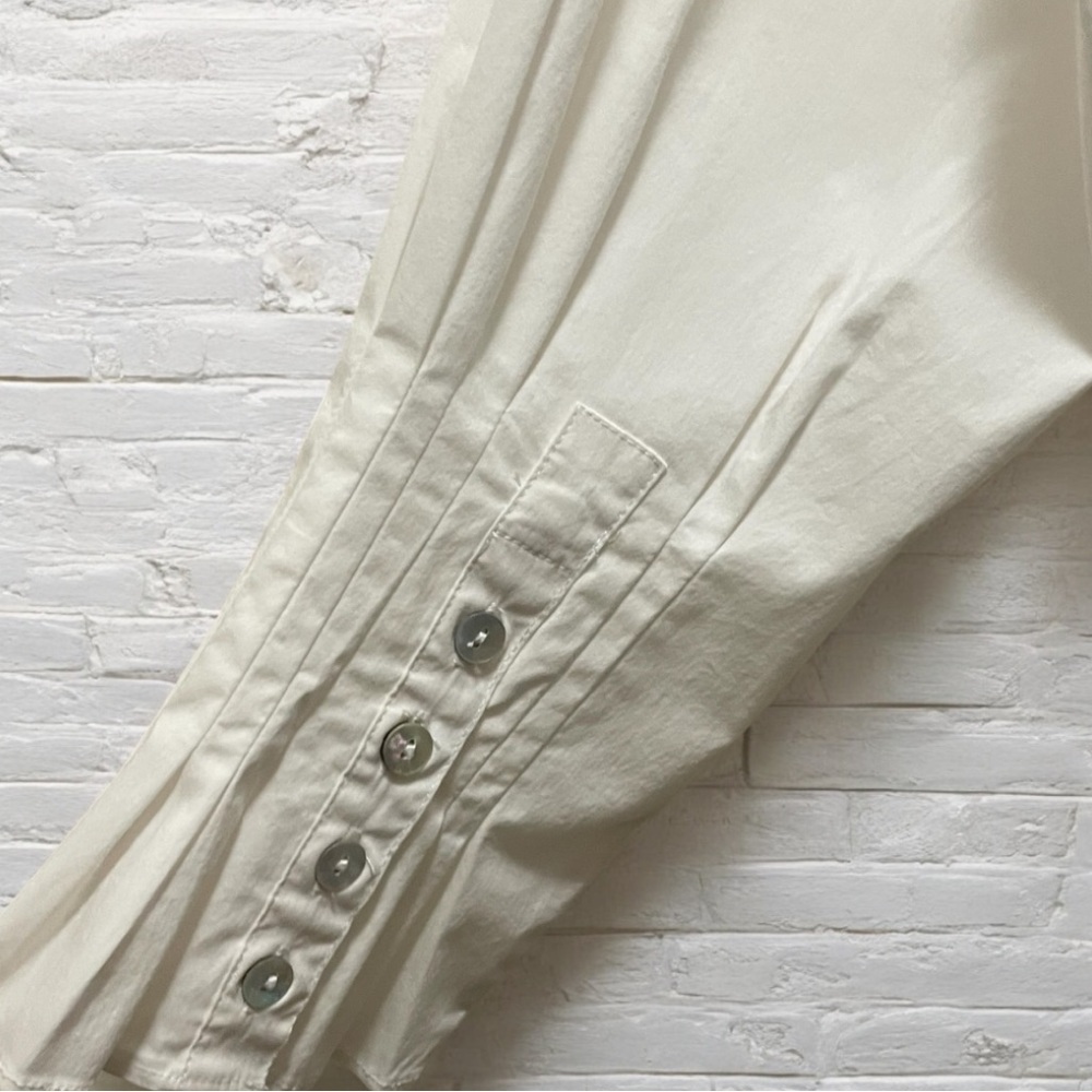 Avenue Women's White Button Down Collared Shirt w/ Sleeve Interest and Pockets - Picture 2 of 15